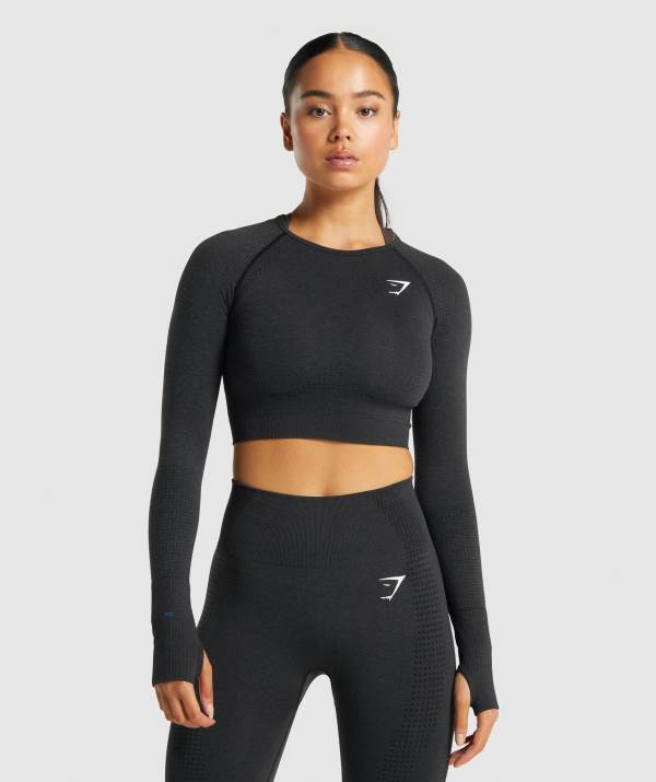 Damske Crop Top Gymshark Vital Seamless 2.0 Long Sleeve Čierne | MU6271389